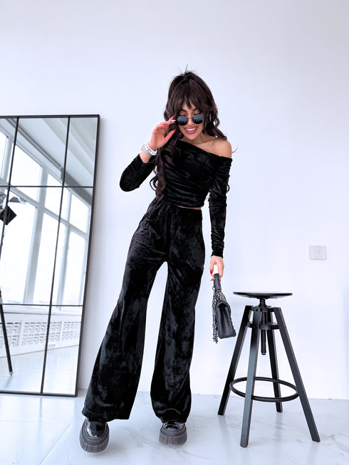 Velvet set top + pants "PINECONE" - BLACK